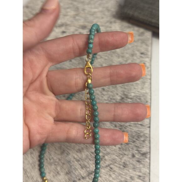 Native American Gold Over Sterling Navajo Pearl Turquoise Round Necklace 16”-18” - Picture 8 of 12